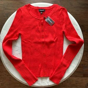 Red Ribbed Crew Neck Cardigan Size small